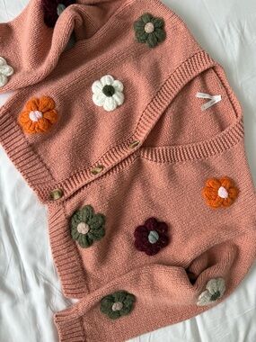 Dreamers Peach Pink Floral Knit Cardigan